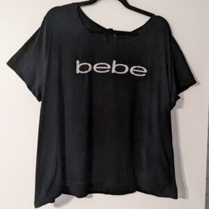 Bebe Sport Black And Silver Short Sleeve Logo Tee